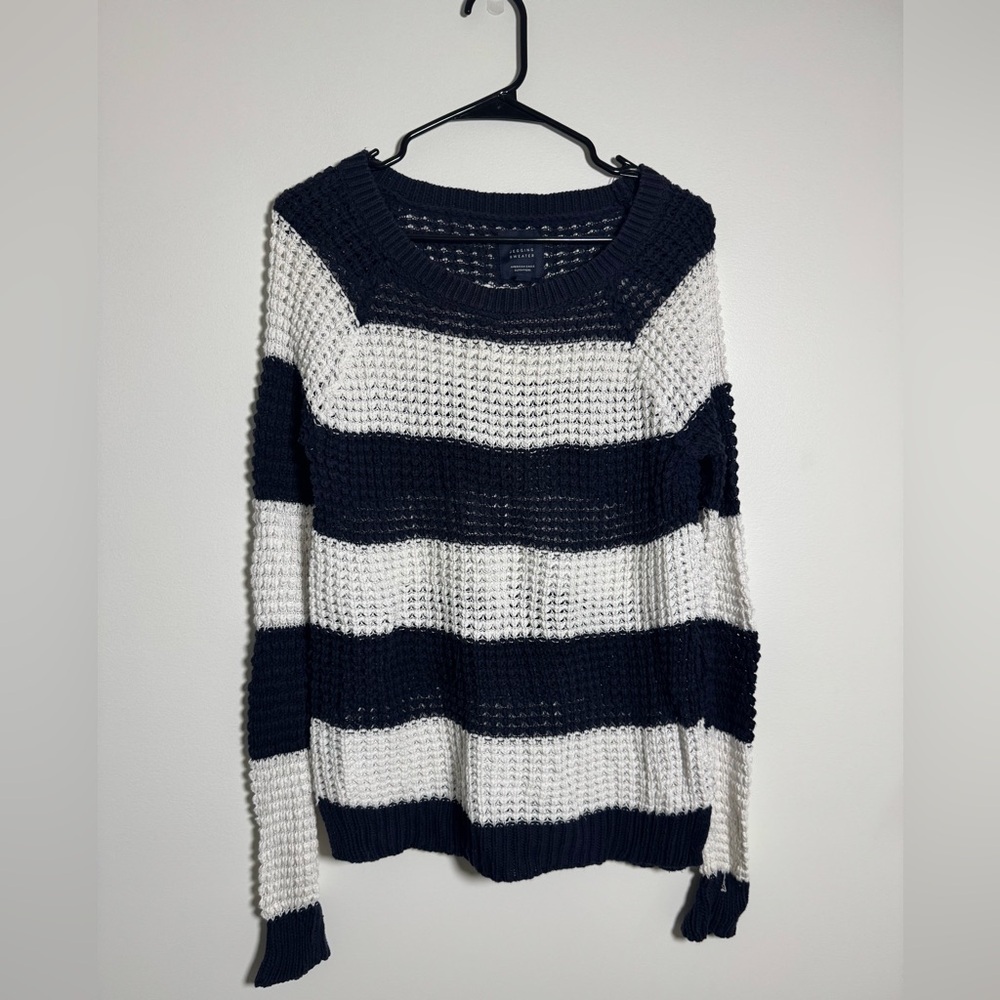 American Eagle Jegging Sweater Navy White Striped Open Knit Sweater XS